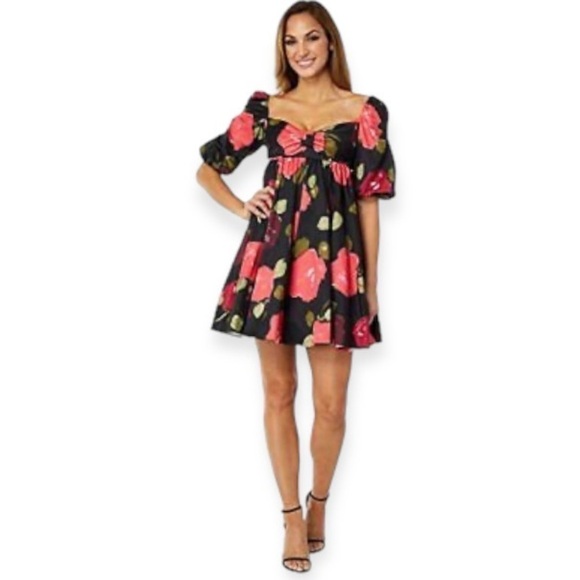 Kate Spade NWT New York Just Rosy Beau Dress Short Babydoll Black Floral Size 6 - Picture 15 of 15